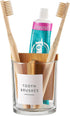 onsogi Glass Toothbrush and Toothpaste Holder with Bamboo Divider for Bathroom Countertop, Toothbrush