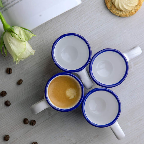 City to Cottage Handcrafted Navy Blue Stripe Ceramic Espresso Cups - Set of 4 for Espresso Machine