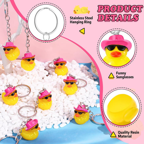 36 Pcs Duck Keychain Bulk, Cowboy Cowgirl Duck Party Favors, Tiny Duck Keychain with Cowboy Hat Sunglasses Charms