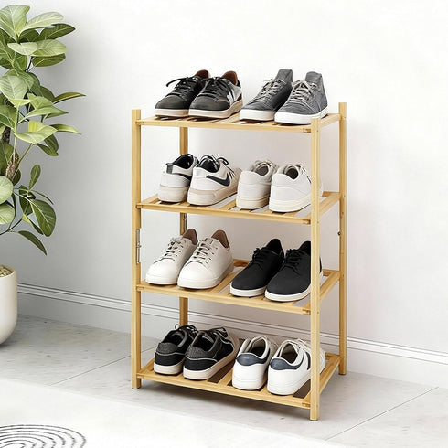Small Shoe Rack, Multipurpose 4 Tier Shoe Organizers RackSmall Bamboo Shelfs for
