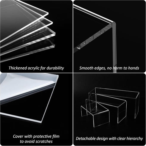 6pcs, 7.5''x8''x8.5''x9''x9.5''x10'' Sezanrpt Acrylic Display Risers Clear Rectangular Display Organizer Stands