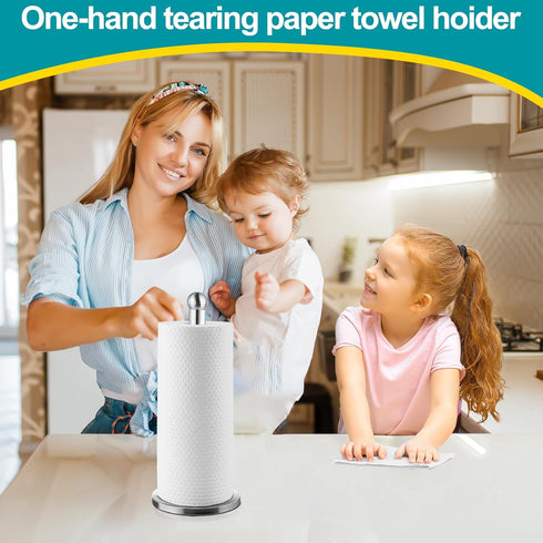DAWNER Freestanding Paper Towel Holder Countertop, Stainless Steel Dispenser with Weighted Base for Standard Rolls
