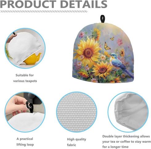 Sunflower Dust Cover for Teapots, Insulated Breakfast Pot Cover, Kitchen Tea Cosy with Cotton for Dining Room Coffee