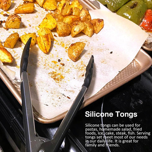 9 Inch Small Kitchen Tongs, Set of 3 Silicone Cooking Tongs with Stainless Steel Handle