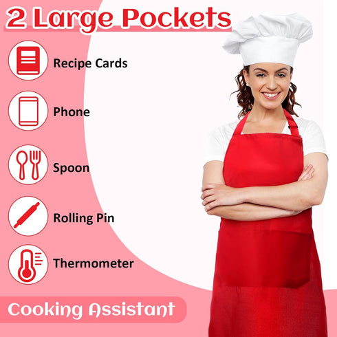 24 Pack 2 JaGely Adjustable Bib Apron with Pockets Black Aprons Bulk for Server Adult Women Kitchen Apron Water Oil