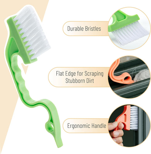 Slick Window Track Cleaning Brush, 2 Pack - Window Groove Cleaner Tool for Gap Cleaning, Orange/Green