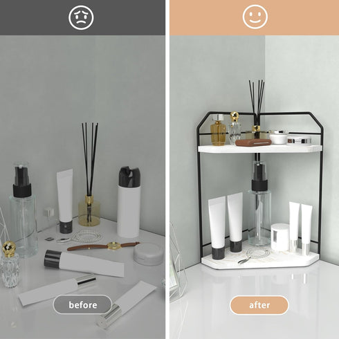 INIUNIK Counter 2 Counter Countertop Corner Bathroom Organizer - Tier Wood Vanity Shelf Perfume Skincare Holder, Corner