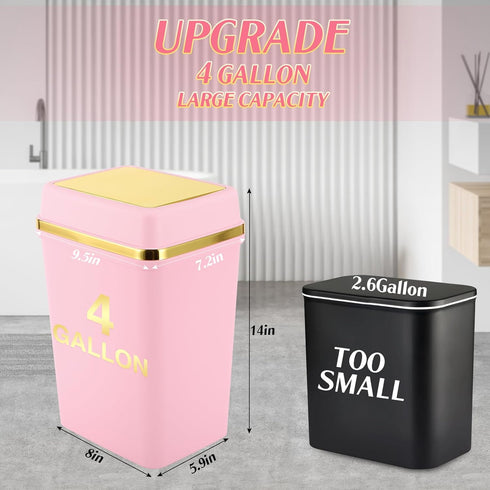 4 150 Counts Bathroom Trash Can with Lid Gallon Pink Trash Can Bedroom Trash Can Small Garbage Can with Trash Bags