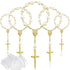 Junkin 30 Pieces Baptism Rosary, Acrylic Rosary Beads in Ivory Color with Gold Plated Faux Pearls and Organza Bags
