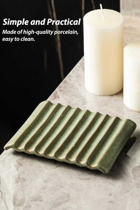 Soap Holder, Ceramic Soap Dish, Non-Slip Bathroom Accessories for Soap, Sponges, Scrubber, Razor, Green