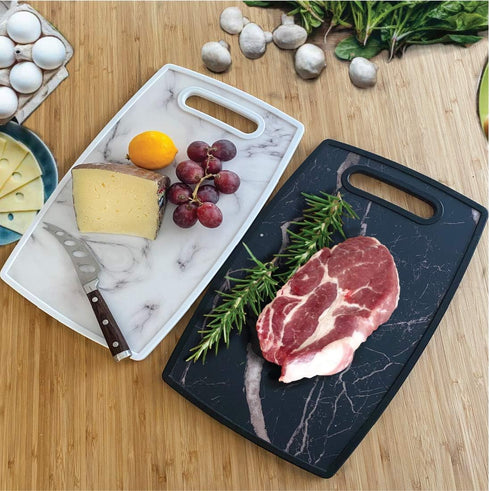 Lily's Home Kitchen Cutting Board (2-Piece Set) with Handles and in Marble Finish. Non-Porous, Dishwasher Safe by Lily's Home