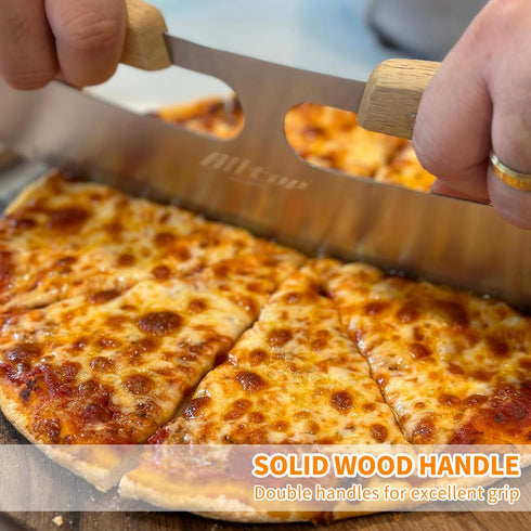 ALLTOP Pizza Cutter Rocker, Large Stainless Steel Blade Knife with Double Wooden Handle & Plastic Cover, Essential