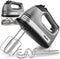Mueller Electric Hand Mixer, 5 Speed 250W Turbo with Snap-On Storage Case and 4 Stainless Steel Accessories for Mixing