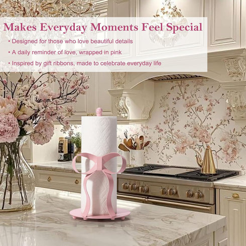 3D Pink Bow Paper Towel Holder Coutertop - Bow Accent Paper Towel Holder, Pink Kitchen Decor and Accessories, Coquette