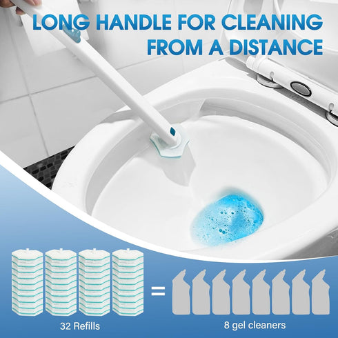 Disposable Toilet Brush Handle with 32 Count Refills, Upgraded Toilet Bowl Brush for Bathroom Cleaning