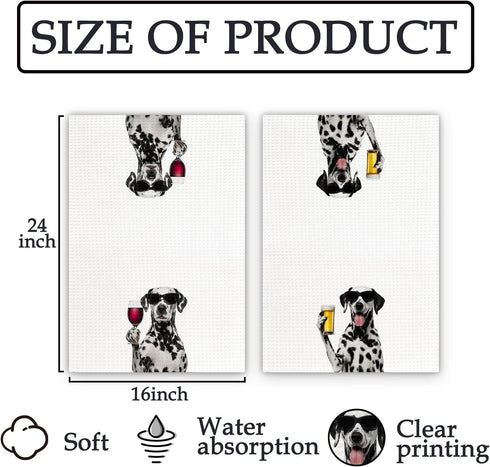 Set 2, Decor(16x24Inch) Dalmatian Gifts Wine Kitchen Towels of Gifts for Dalmatian Dog Wine Lovers Decorative Hand Dish