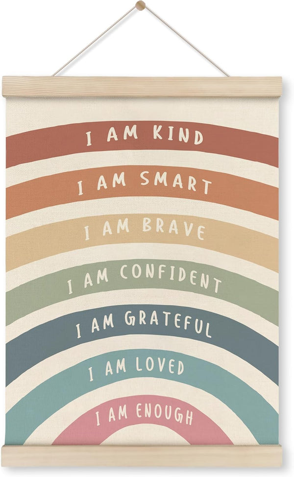 HRQKO I Am Kind Smart Inspirational Poster Hanger Frame, Boho Rainbow Wall