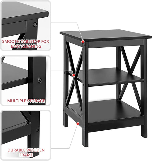 3-Tier SUPER DEAL Side Table, End Table with Shelves, Versatile X-Design Wood Sofa Table for Living Room Bedroom