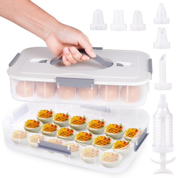 2-Layer Deviled Egg Containers with Lid, 36 Slots Deviled Egg Tray Carrier