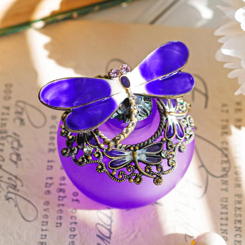 YU FENG 40ml Fancy Purple Dragonfly Refillable Glass Perfume Bottle with Retro Frosted Butterfly Lid
