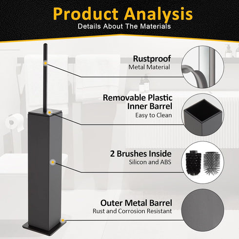2 Toilet Brush and Holder Floor Standing, Gun Gray with Replaceable Heads, Bathroom Toilet Brush, Freestanding Toilet