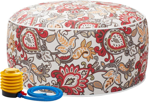 Magpie Fabrics Indoor/Outdoor Inflatable Stool Ottoman Pouf, Water Repellent Round Footrest Footstool with Foot