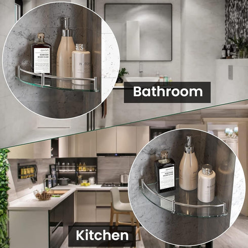 2 PackSliver Glass Corner Shelves Tempered Bathroom Eestantes para Baos with Rail Wall Mounted Drill Hole for Corner