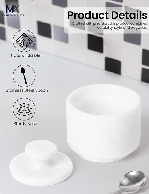 3" Set 2 Countertop MARBLOUS KRAFTS Marble Salt Cellar White Celtic Salt, Seasoning Containers for Kitchen Decor