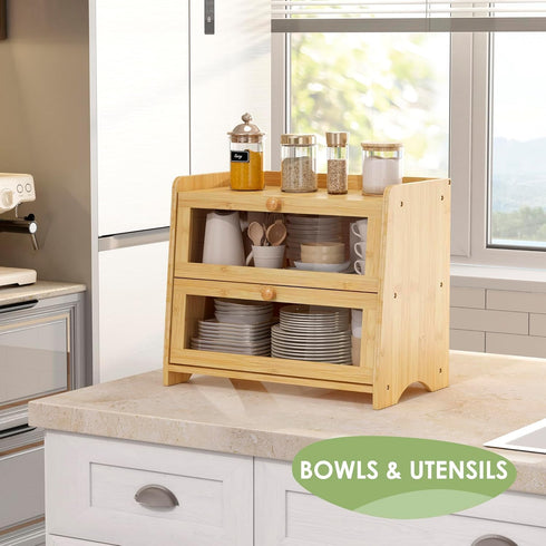 Countertop, Large-16.54" 9.84" 14.96" JANSNIMEN Large Bread Box for Kitchen Double Layer Breadbox Bread Container