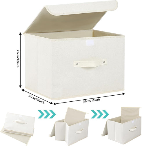 ENUMAIL Closet, 15x9.8x9.8 Storage Boxes, Collapsible Storage Bins with Lids, Cotton and linen cloth Storage Baskets
