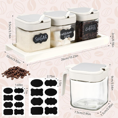 3 Set, Suclain Pcs Glass Coffee Containers Coffee Station Organizer Airtight Bean Storage Jars with Shelf,labels,spoon