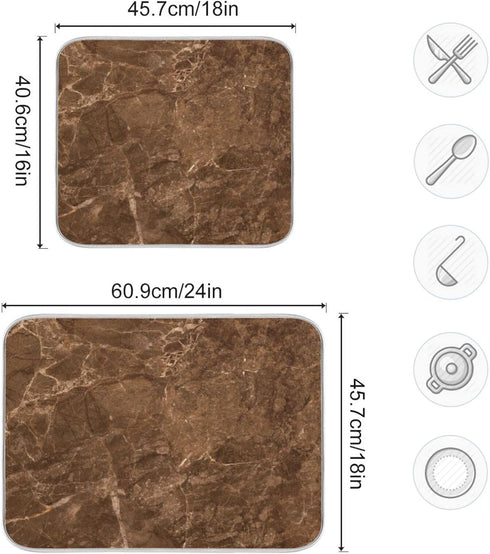Brown Marble Texture Microfiber Dish Drying Mat, Large Size 18 x 24 Absorbent Dish Drainer Mat for Countertop