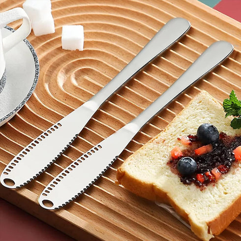 IJPDDRXYN 2 Pack 3-in-1 Stainless Steel Butter Knives with Holes Spreader, Grater & Slicer for Cold Butter, Cheese