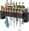 Wall Mount Hanging Spice Rack, Over Stove Spice Organizer Shelf with 6 Hooks and Utensil Holder, Black