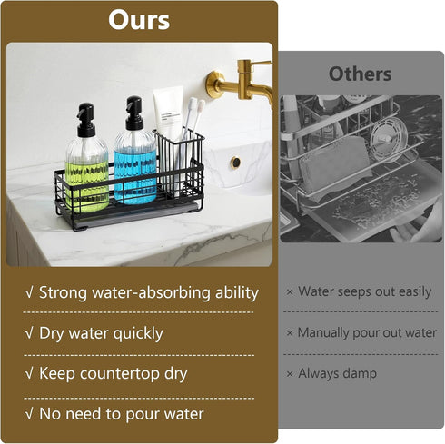 Set, 14OZ 304 Set Shinowa Kitchen Dish Soap Dispenser Glass Bottle with Rustproof Stainless Steel Sponge Holder