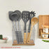 Utensil Holder for Kitchen Counter, Metal Utensil Holder Rack for Kitchen Countertop, Cooking Tools Storage for Spatula, Utensil Organizer with Sturdy Base, and Drainage Hole (Chrome Wooden)
