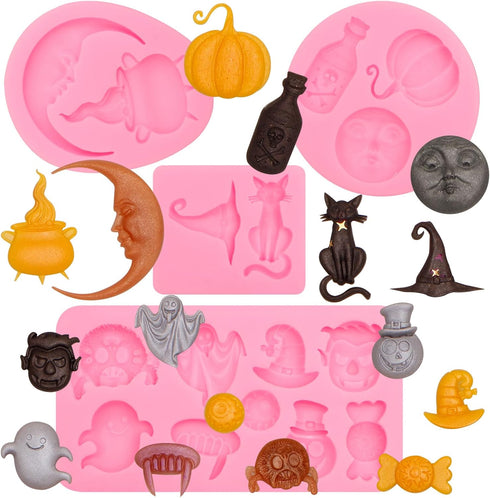 Halloween Candy Molds, Pumpkin Skull Ghost Silicone Molds for Cake Decorating and Fondant Cupcake Topper
