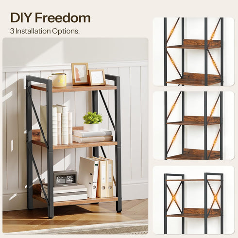 3-Tier BF71SJ01 HOOBRO Bookshelf, Industrial Bookcase, Book Shelf Storage Organizer, Small Bookshelf with Metal Frame