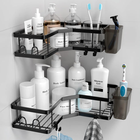 AKTECKE Corner Shower Caddy, 2 Pack Adhesive Shower Corner Organizer Shelves, No