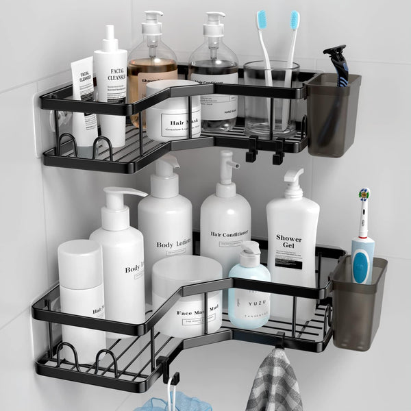 AKTECKE Corner Shower Caddy, 2 Pack Adhesive Shower Corner Organizer Shelves, No