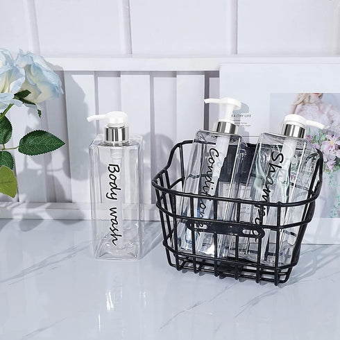 21oz Shampoo Dispenser - Refillable Shampoo and Conditioner Bottles (Clear, Set of 3) - Modern Shampoo Bottles for Shower Soap - Empty Shampoo Conditioner Body Wash Dispenser Set - for Hotel Bathroom by DIDROOM