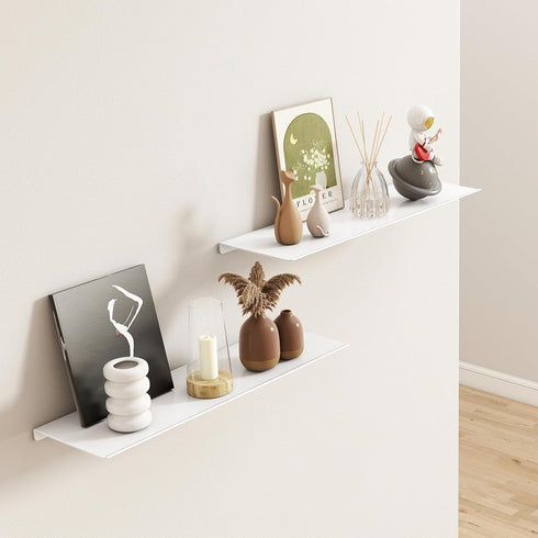 16" 2 Packs, MKO Floating Shelves for Wall, Metal Wall Mounted Shelf for Bathroom, Bedroom, Living Room, Kitchen