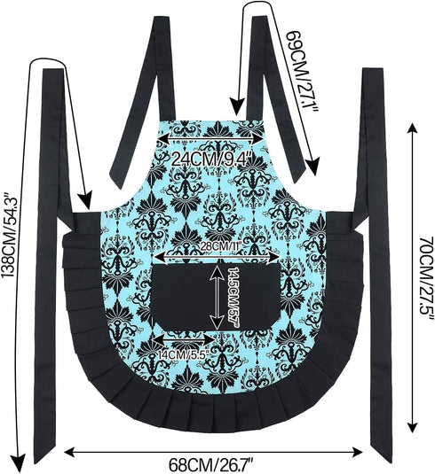 G2PLUS Vintage Damask Mothers Apron for Women, Extra Long Ties, Pockets, 28 x 27 Inch, Perfect for Cooking, Baking,