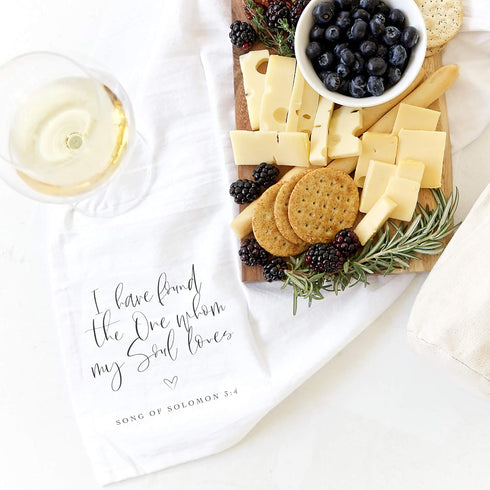 The Cotton & Canvas Co. Scripture Tea Towel, "I Have Found The One Whom My Soul Loves," Soft Absorbent Flour Sack