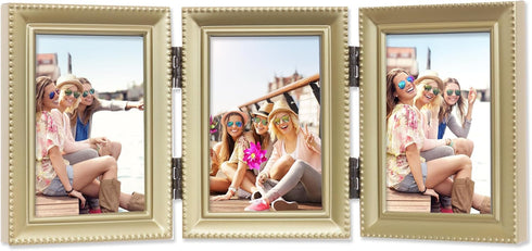Lawrence Frames Bead Border Design, 2.5x3.5 Triple, Satin Gold