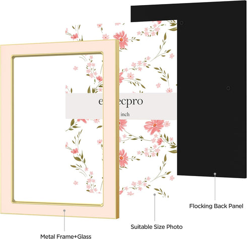 4x6 1 Pack 4x6 eletecpro Enamel Picture Frame with Real Glass Cover, Pink Photo Frame with Gold Metal Edge, Horizontal