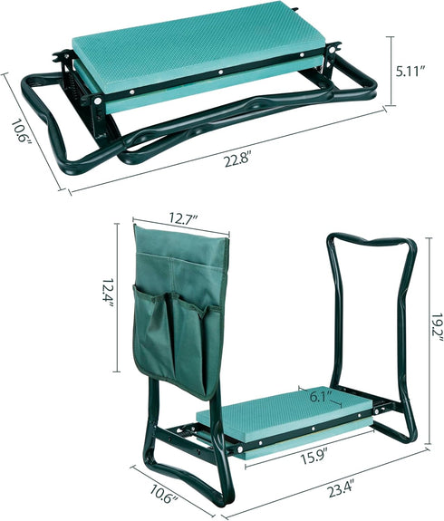 Smartxchoices Folding Garden Kneeler Seat Garden Bench Stool with Handles, Multi-use Pouch, Heavy Duty Yard Gardening