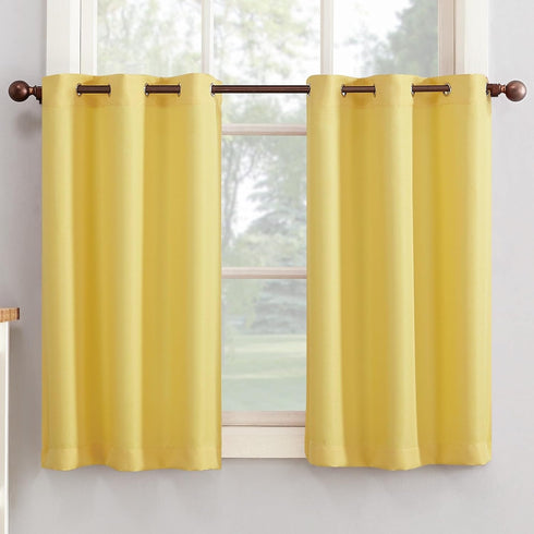 No. 918 Montego Casual Textured Semi-Sheer Kitchen Curtain Tier Pair, 56" x 24", Yellow