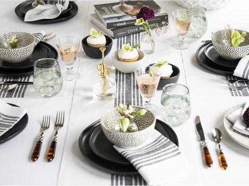 36 Inches 100% 14 36 Inch Solino Home Stripe Linen Table Runner - Pure Linen Black and White Farmhouse Table Runner x