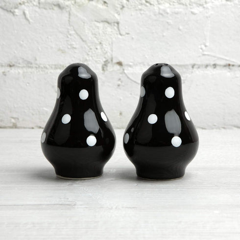 City to Cottage Ceramic Salt and Pepper Shakers Set, Handcrafted Black and White Polka Dot Spice Shakers